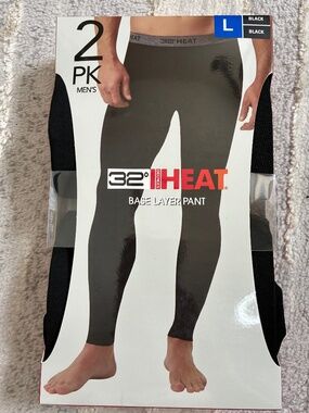 New in box, 32 Degrees Heat Men's Base Layer Pant 2-Pack in Black, size Large